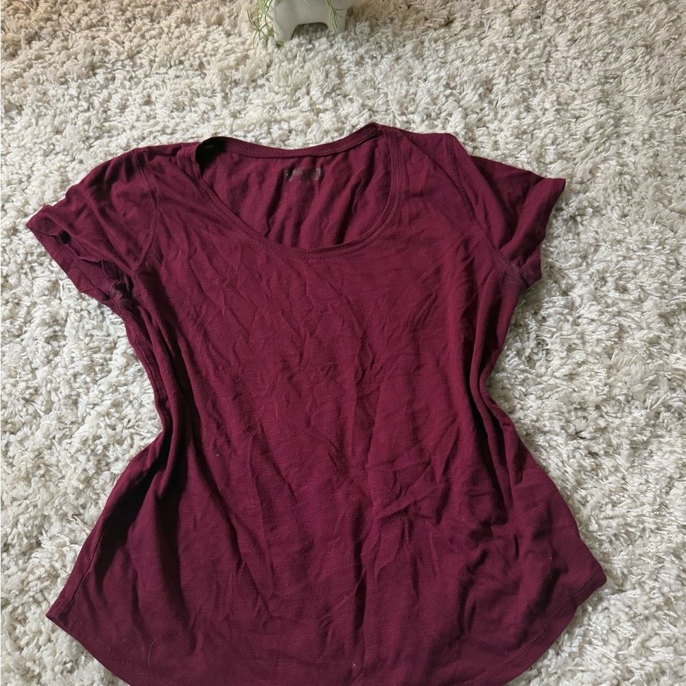 Vintage mudd simple and casual loose Burgundy short sleeve top